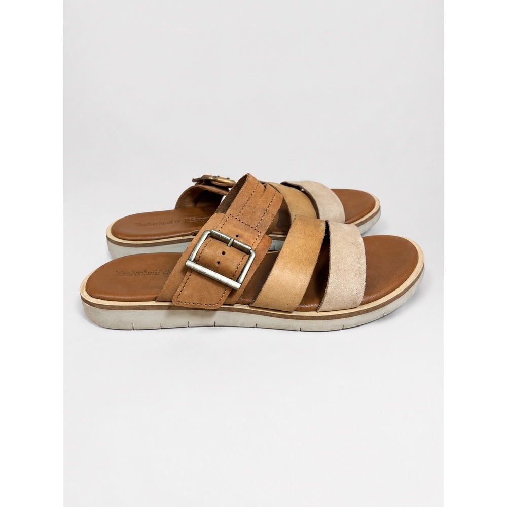 Timberland Adley Shore Slide Leather Sandal Women 7.5 Tan Multi-Strap Sensorflex